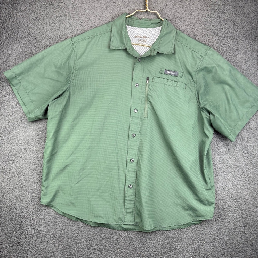 Eddie Bauer Mens XXL Green Ripstop Short Sleeve Fishing Hiking Button Up Shirt
